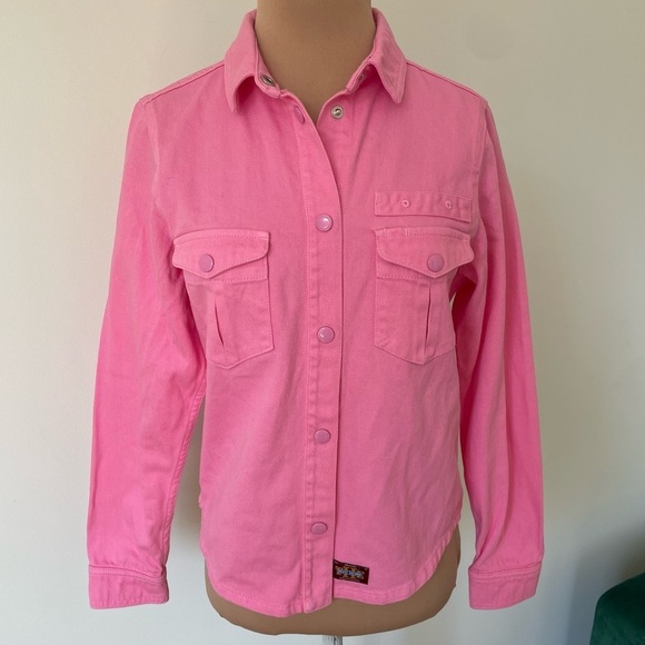MARC JACOBS The Workwear Shirt Baby Pink Denim Snap Button Up Shirt EUC Size 2 - Picture 1 of 12